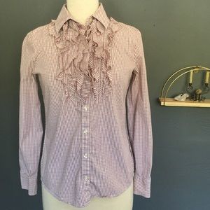 Banana Republic Plaid Gingham Button Ruffle Blouse